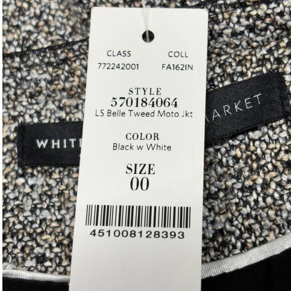 NWT WHBM‎ Belle Tweed Moto Jacket Black White Size 00 - Picture 11 of 13
